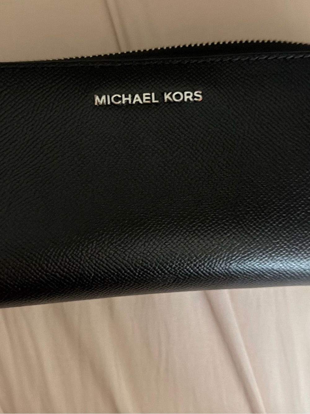 Michael Kors Black Saffiano Zip-Around Wallet with Gold Logo